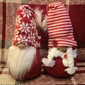 New Red & White Plush Christmas Gnome Couple With Weighted Bottoms